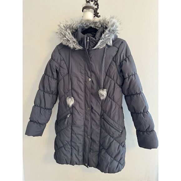 American Rag Woman's L Jacket Parka Removable Fur Trimmed Hood Gray Puffer - Picture 1 of 9